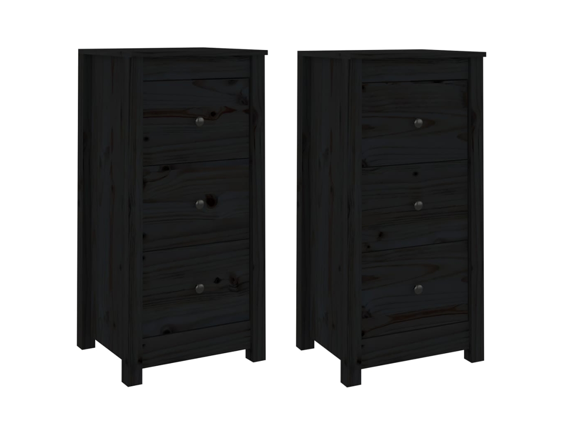 Lovely Home Aparador 2 Pzs 40X35X80 Cm Madera de Pino Maciza Negro