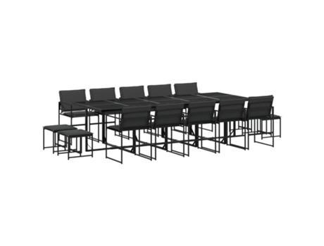 Conjunto 15 de comedor de jardín VIDAXL con cojines textileno negro