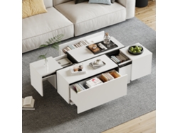 Mesa De Centro Cuadrada Blanca Con Diseño De Patchwork, 100x60x40cm, 4 Cajones, 30kg.