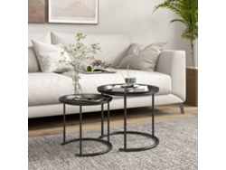 Lote 2 Mesas Bajos Rondes Gigognes Plateaux Amovibles Estilo Industriel Acier, Ø43 + Ø35cm, Negro