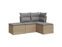 Conjunto 4 de sofás jardín con cojines VIDAXL ratán sintético beige