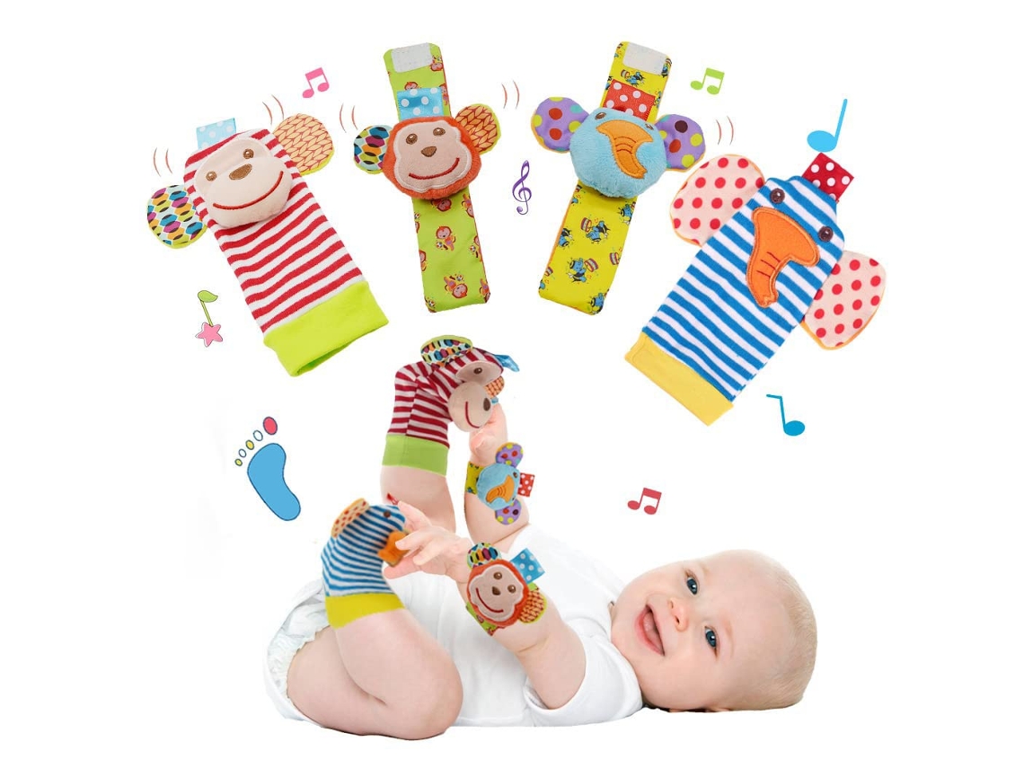 Henten Home Calcetines Para Bebé Y Pulseras Sonajero Lindos Juguetes Para Animales (2 Pulseras Y 2 Calcetines)