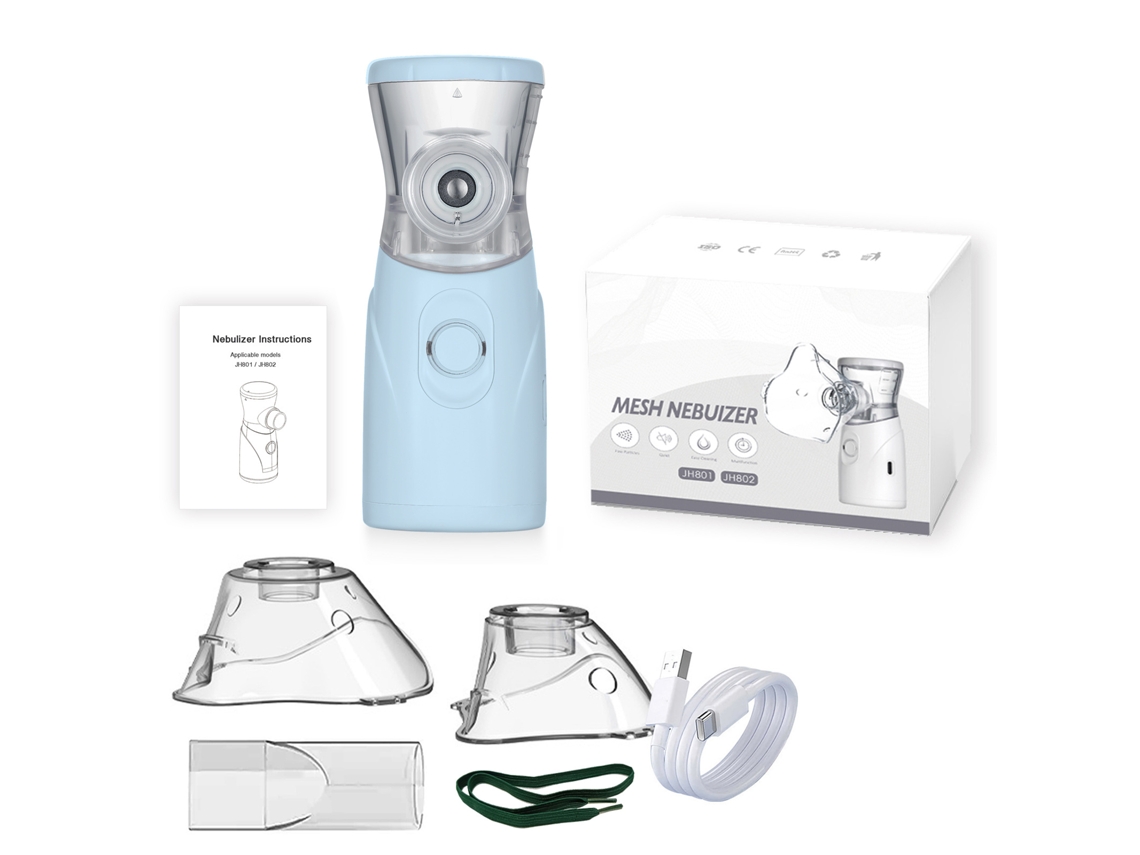 Nebulizador ultrasónico portátil, azul, con batería recargable, silencioso, para el hogar y los viajes.