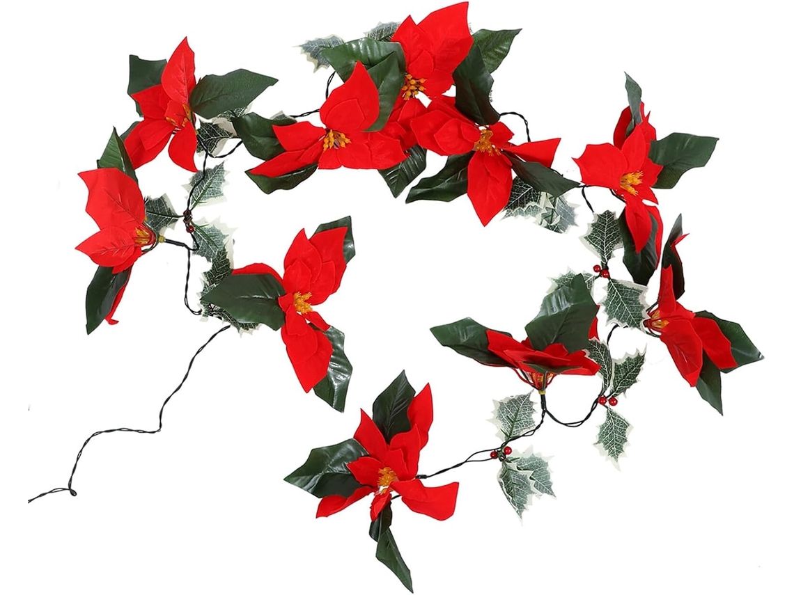 Lámpara Decorativa Solar Roja Con Forma De Flor Para Navidad, Ideal Para Colgar En Fiestas.