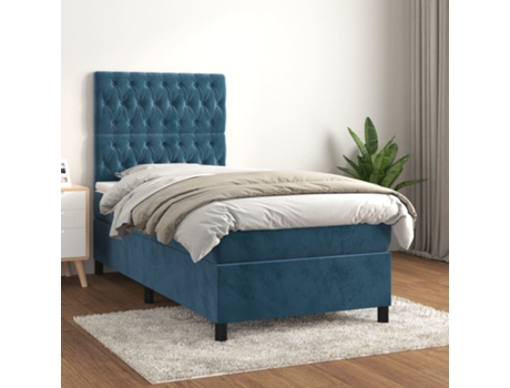 Cama con somier VIDAXL (Azul - Terciopelo - 203 x 90 x 128 cm)