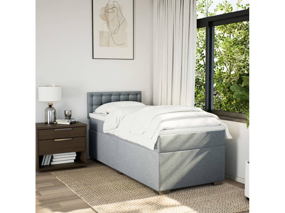Cama Box Spring Con Colchón Tela Gris Claro 80x200 Cm
