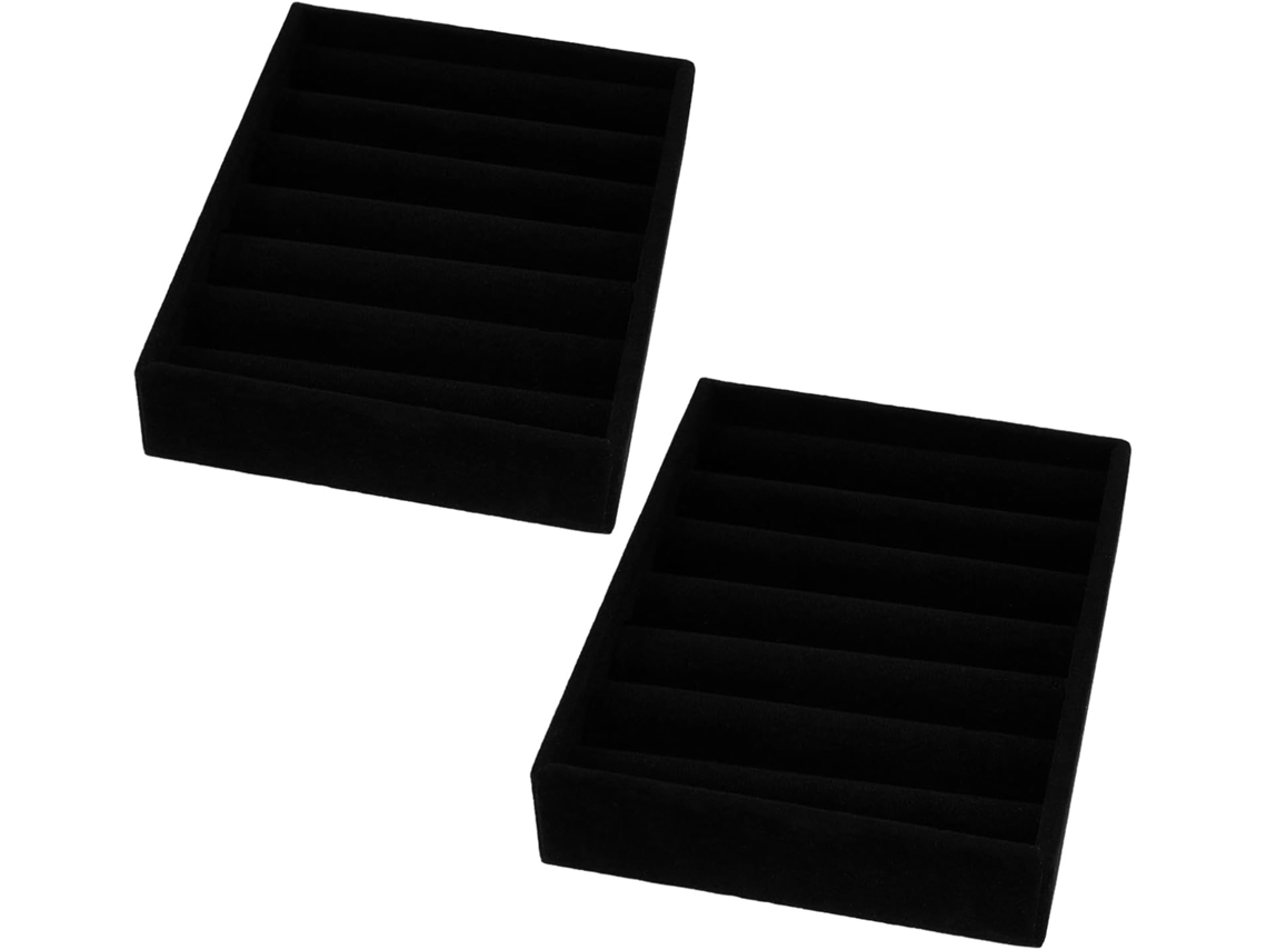 Bandeja Organizadora Joyas Terciopelo Negro 2 Piezas Compartimentos Separados Almacenamiento Elegante