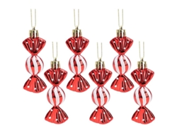 Adornos De Árbol De Navidad Mini Dulces De 8.5*3cm, Brillantes Con Glitter, 6 Piezas, Color Rojo
