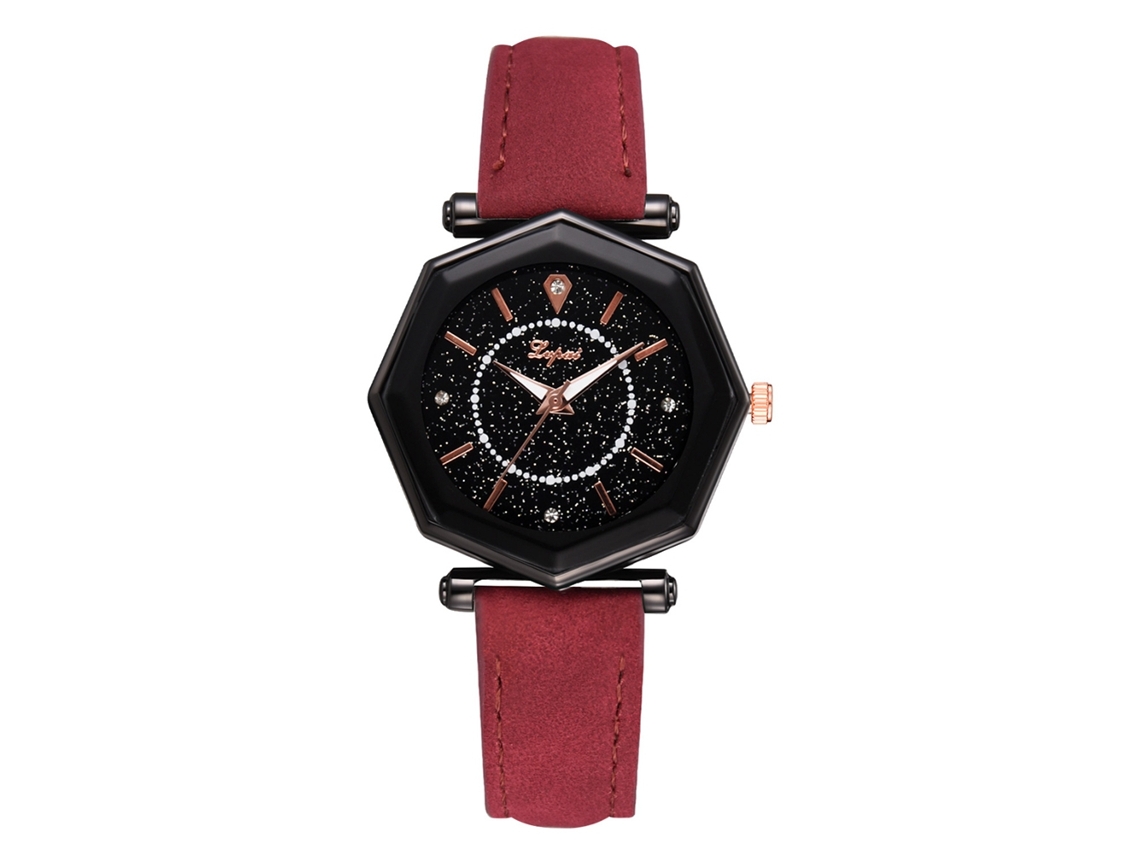 Reloj De Pulsera De Cuarzo Para Mujer Lvpai, Correa De Pu, Esfera Roja Irregular.
