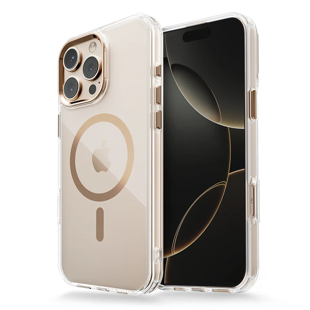 (iphone 15 Pro Max, Dorado) Funda Magnética Transparente Para Iphone, Compatible Con Carga Inalámbrica Magsafe, A Prueba De Golpes.