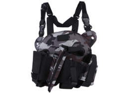 Mochila pectoral Anub para arnés de radio walkie-talkie, camuflaje gris, con bolsillos ajustables y cremallera.