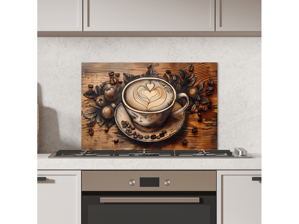 Panel Antisalpicaduras Cocina Café - Vintage - Marrón - Taza - Madera 60x40 Cm