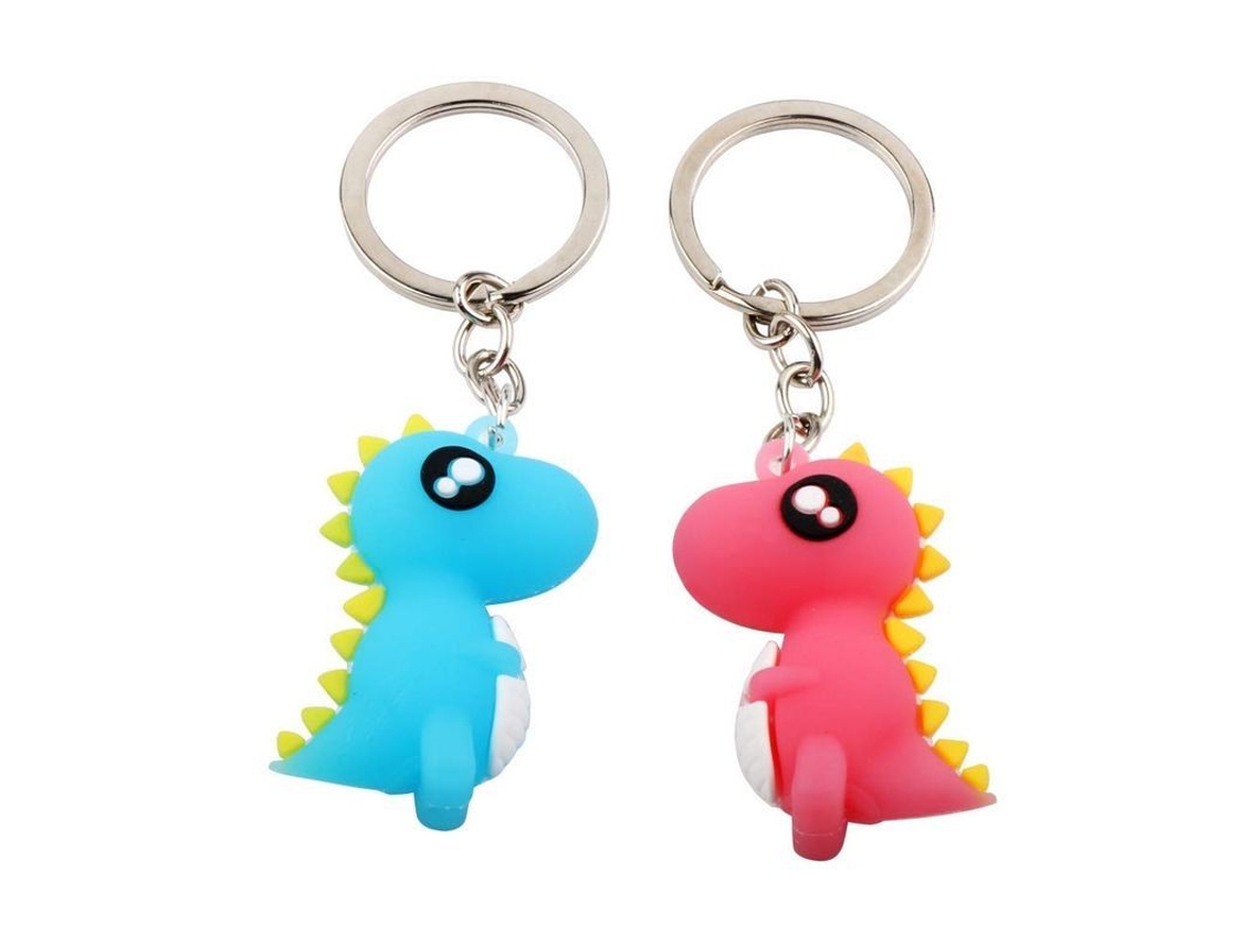 2 Llaveros De Dinosaurios, Llaveros De Silicona Elegantes Y Bonitos, Dos En Azul Y Rosa.