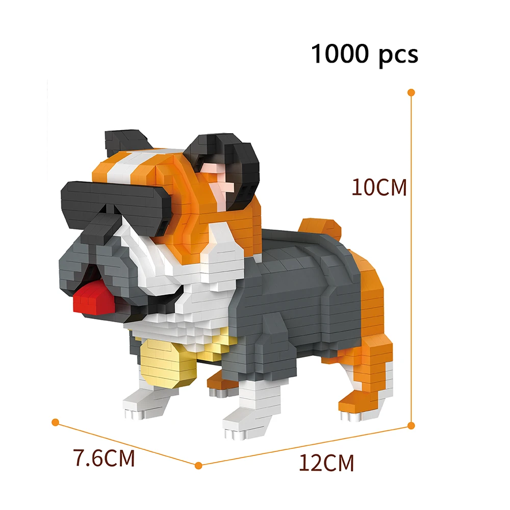 Modelo de cachorro de bulldog, bloques de construcción en miniatura, juguete de construcción para niños, bloques de construcción para principiantes