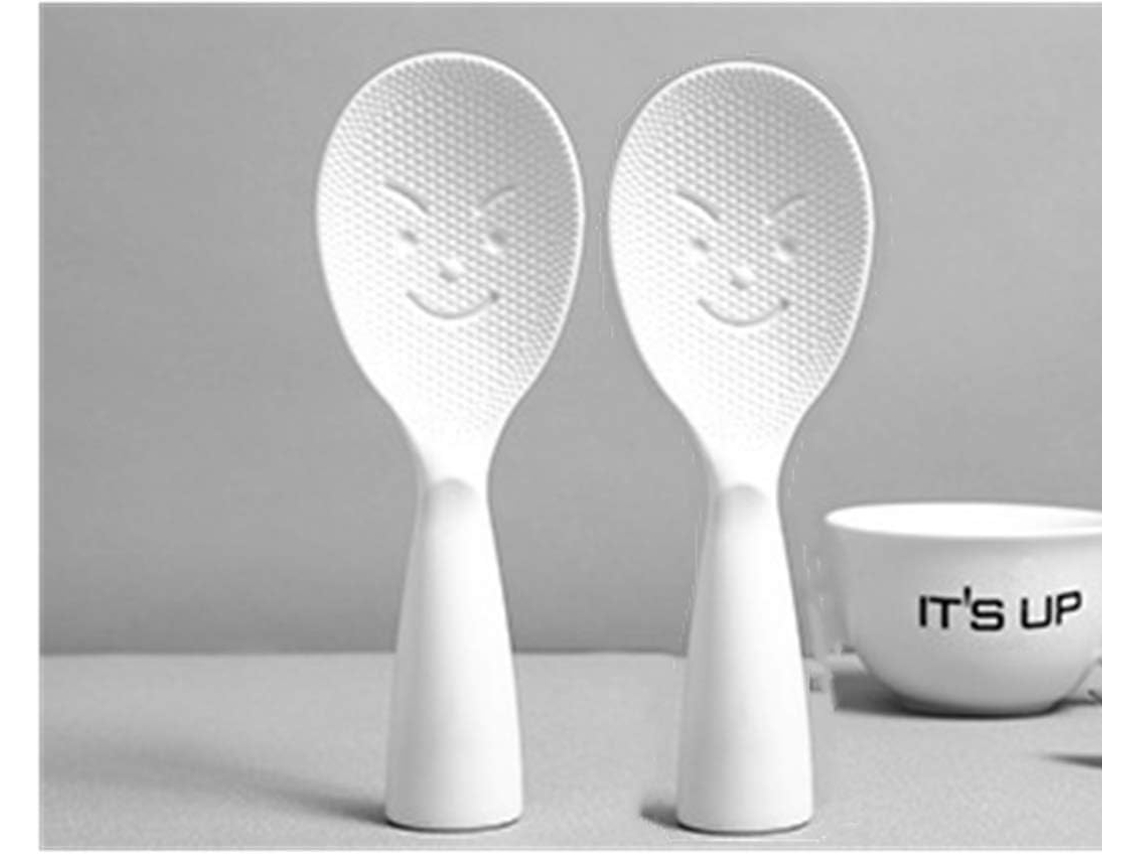 Espátula para arroz, cuchara antiadherente para arroz, espátula vertical para arroz con carita sonriente (2 unidades/blanco)