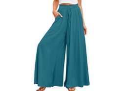 Pantalones casuales de mujer Rebe con cintura elástica, bolsillos y perneras anchas, talla S, azul oscuro.