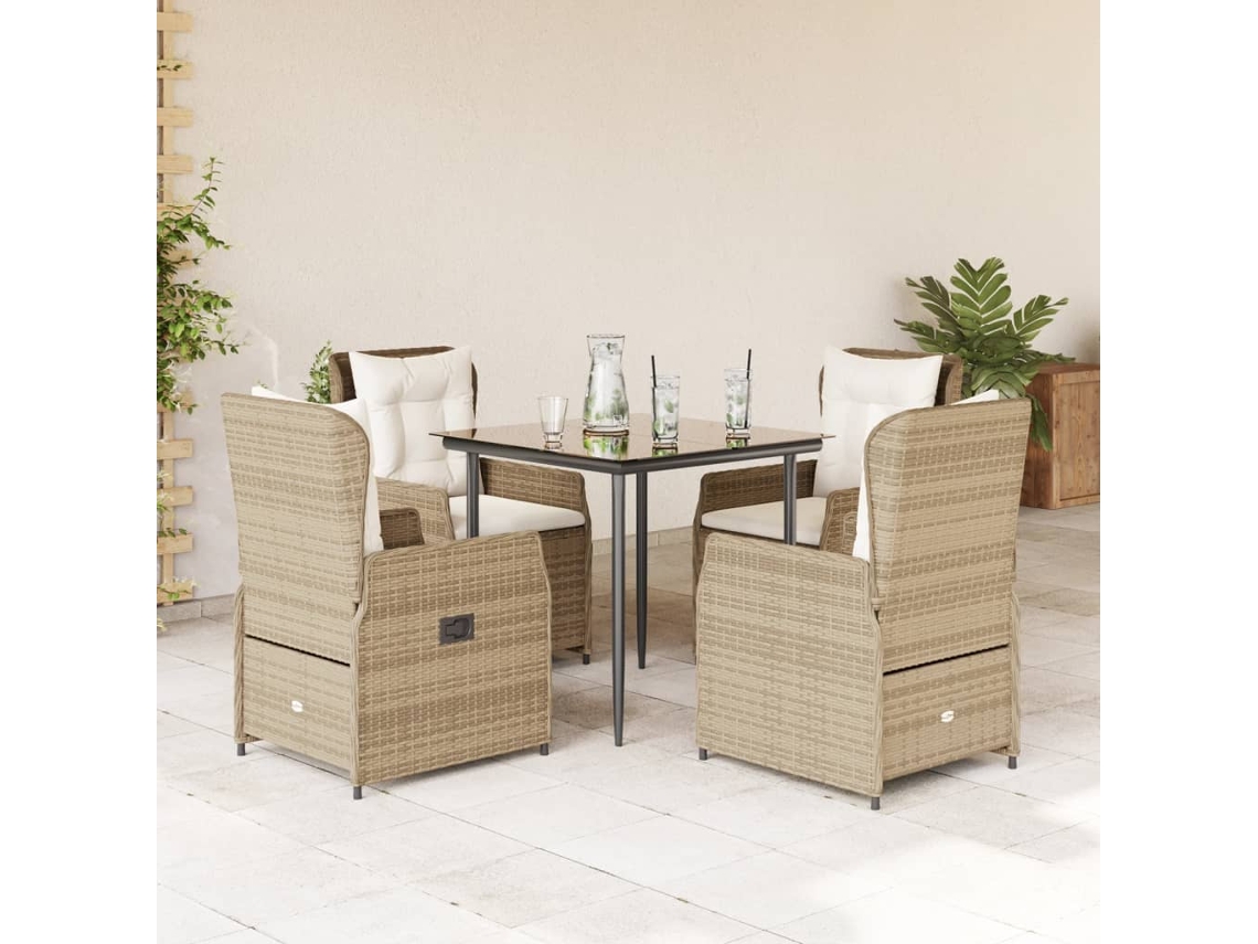 Juego de comedor de jardín de 5 piezas con cojines, mimbre sintético beige, DKD Home Decor