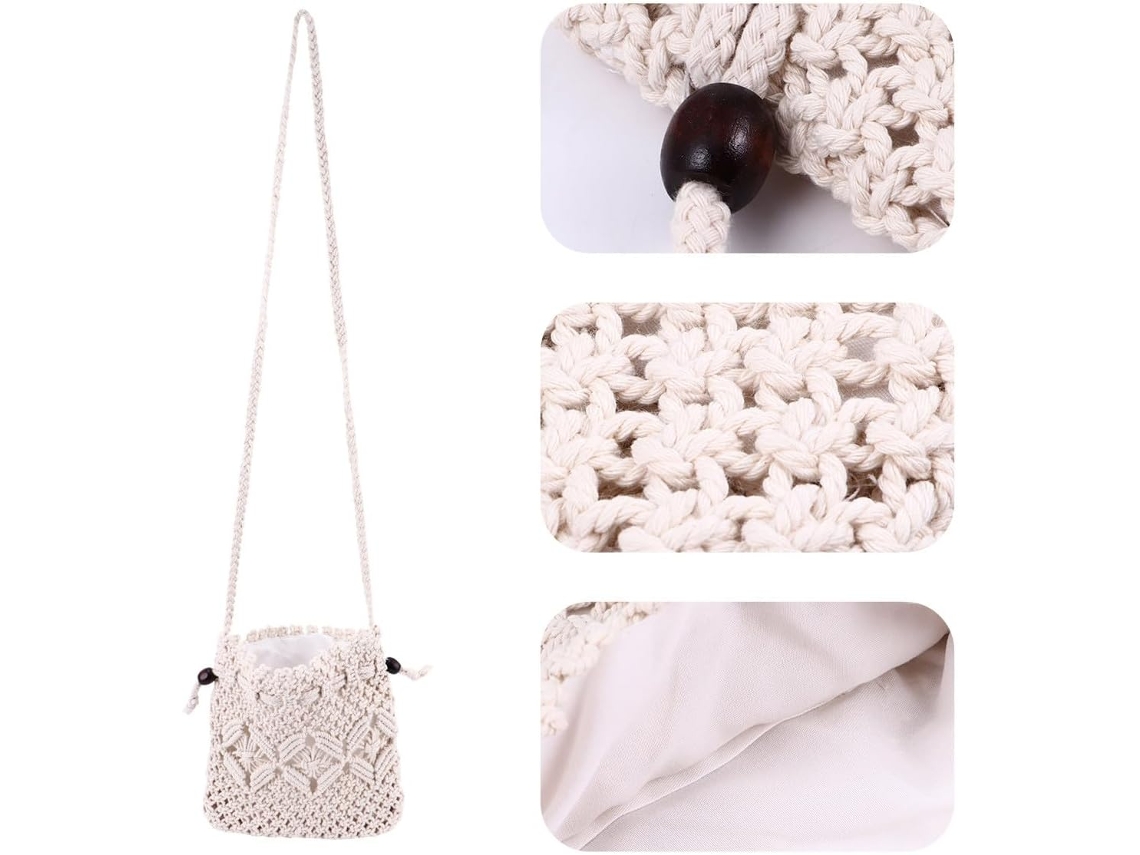 Bolso De Hombro Blanco Tejido Para Mujer, Bolso De Playa Ligero Con Cordón Ajustable.