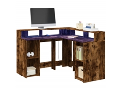 Escritorio | Mesa | Escritorio con luces LED, fabricado en madera de roble ahumado.