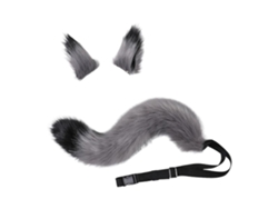 Rebe-cola Y Orejas De Pelo Falso Para Gato Zorro Lobo Accesorios De Disfraz Para Fiesta De Halloween Gris Negro