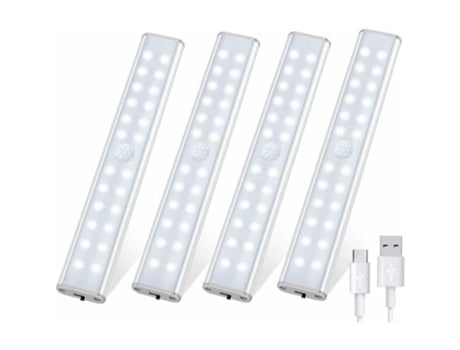 Lámpara de Armario 24 LED - 4 Modos de Iluminación - Sensor de Movimiento - Recargable por USB [4 Piezas]