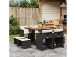 Juego de comedor de jardín de 9 piezas con cojines, mimbre sintético negro, DKD Home Decor