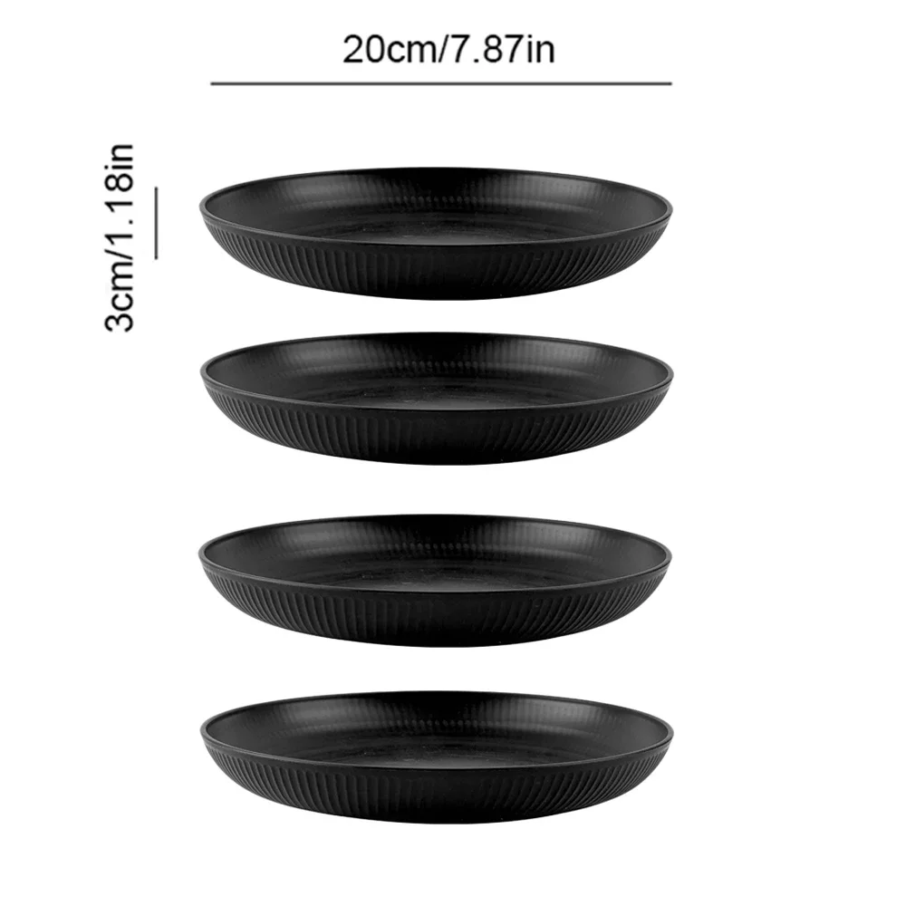(negro, 4 Piezas) Platos Ligeros E Irrompibles De Paja De Trigo, Aptos Para Lavavajillas Y Microondas.