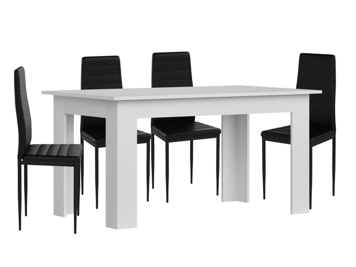 Pack Mesa de Comedor o Cocina Blanco 4 Sillas en Polipiel/metal Negro