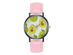 Reloj De Pulsera De Cuarzo Con Correa De Cuero Pu Para Hombre Y Mujer Dial Fruta Rosa Zhoulianfa