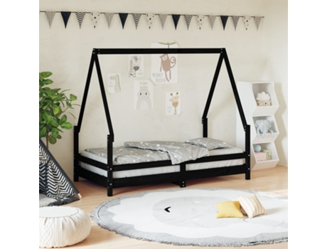 Estructura De Cama Infantil VIDAXL Negro Madera (80x160 cm)