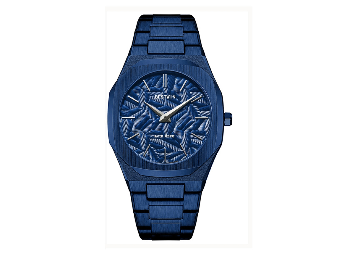 Reloj De Cuarzo Para Hombre (azul) Con Hojas En Relieve.