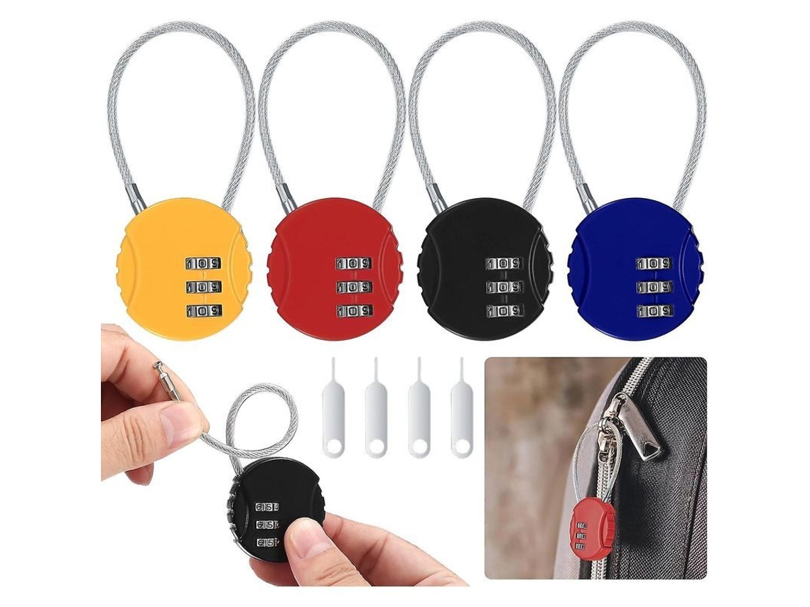 Pack 4 Candados Combinación Pequeño Cable Código Seguridad 3 Dígitos Reconfigurable Maletas Armarios