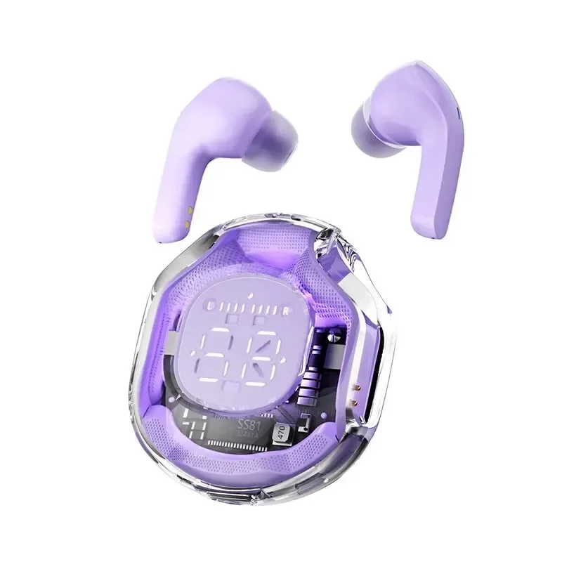 Audífonos Bluetooth totalmente inalámbricos con pantalla LED, sonido estéreo, cancelación de ruido y micrófono. Mdug (morado)