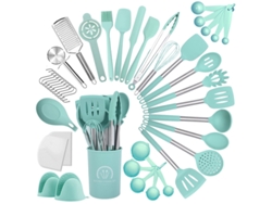 Utensilios de cocina de silicona de 43 piezas con mango de acero inoxidable, juego verde, chrui