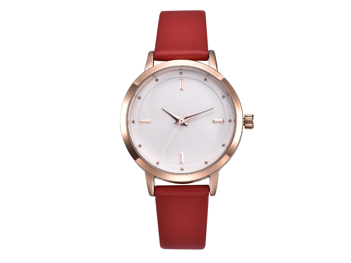 Reloj De Pulsera De Cuarzo Para Mujer Con Correa De Piel Sintética, Resistente Al Agua Hasta 3 Atm (rojo)