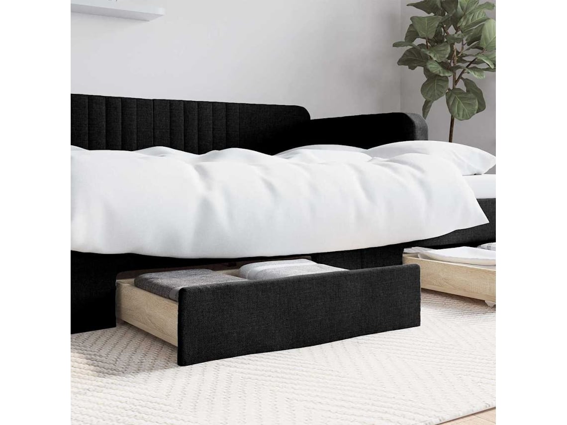 Cajones De Cama 2 Uds Madera De Ingeniería Y Tela Negro