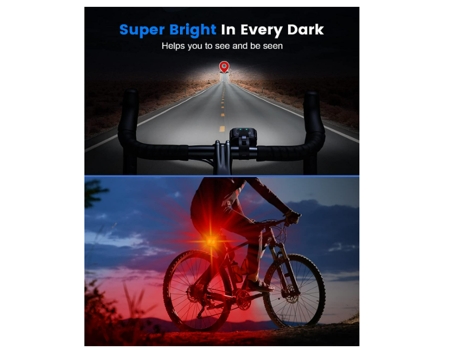 Luces de bicicleta ultrabrillantes, luz de bicicleta recargable delantera y trasera, luz de bicicleta impermeable IPX6 (negro) CHRONUS