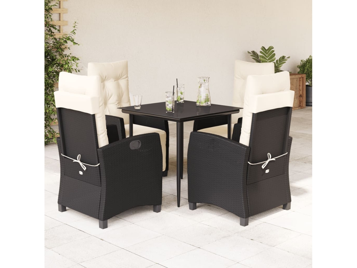 Juego de comedor de jardín de 5 piezas con cojines, mimbre sintético negro, DKD Home Decor