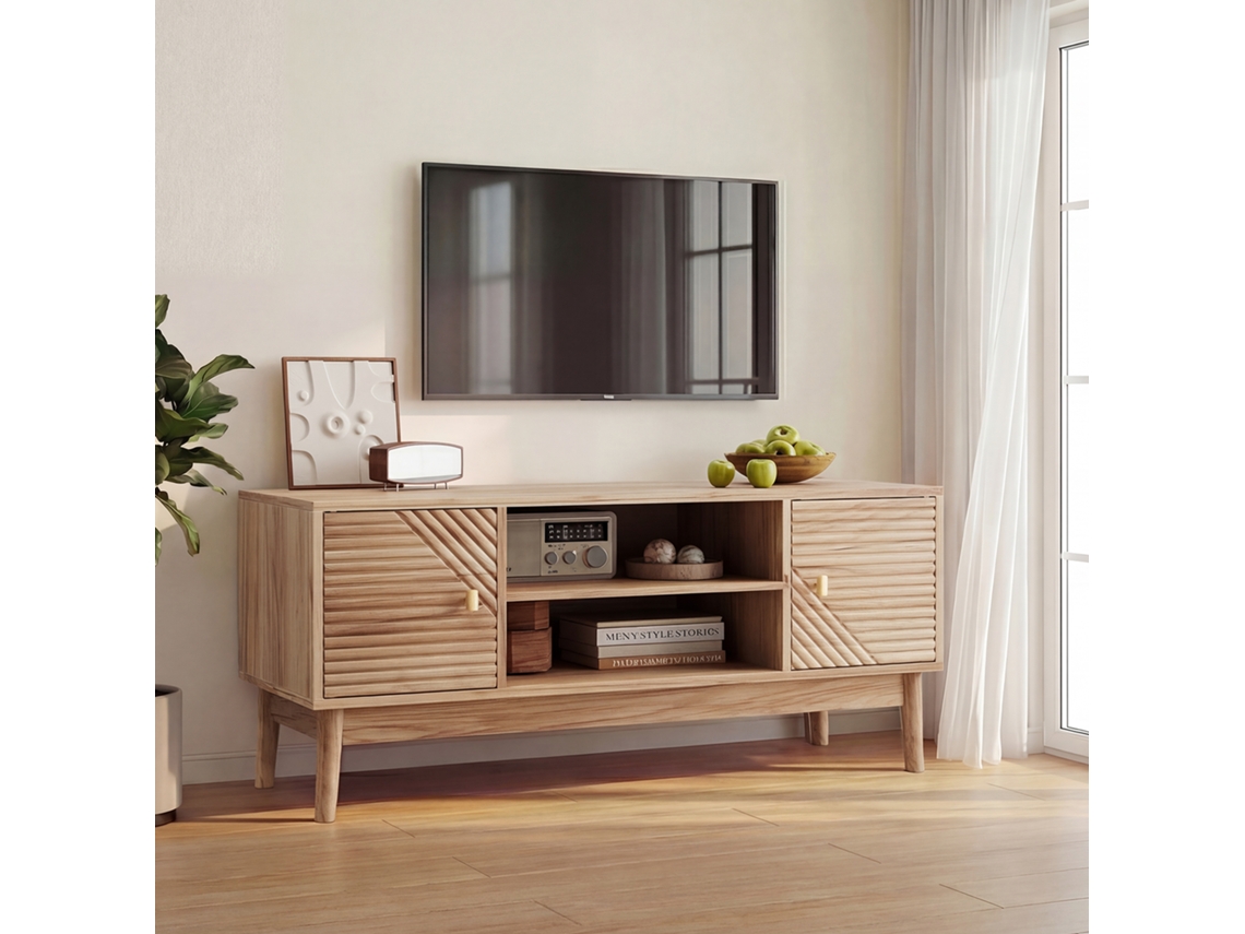 Mueble Para Tv 110 Cm - Estilo Mid-century, Con Almacenamiento, Para Tv 32-45" - Roble
