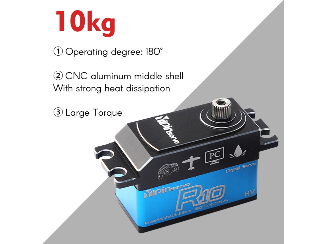 Servo Digital Yipinservo De 10 Kg Con Engranajes Metálicos, Resistente Al Agua, Para Coches Y Robots Rc A Escala 1/8 Y 1/10.