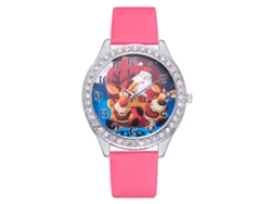 Reloj De Cuarzo De Moda Para Mujer Con Correa De Piel Sintética Y Diamantes De Imitación (rosa Y Rojo).