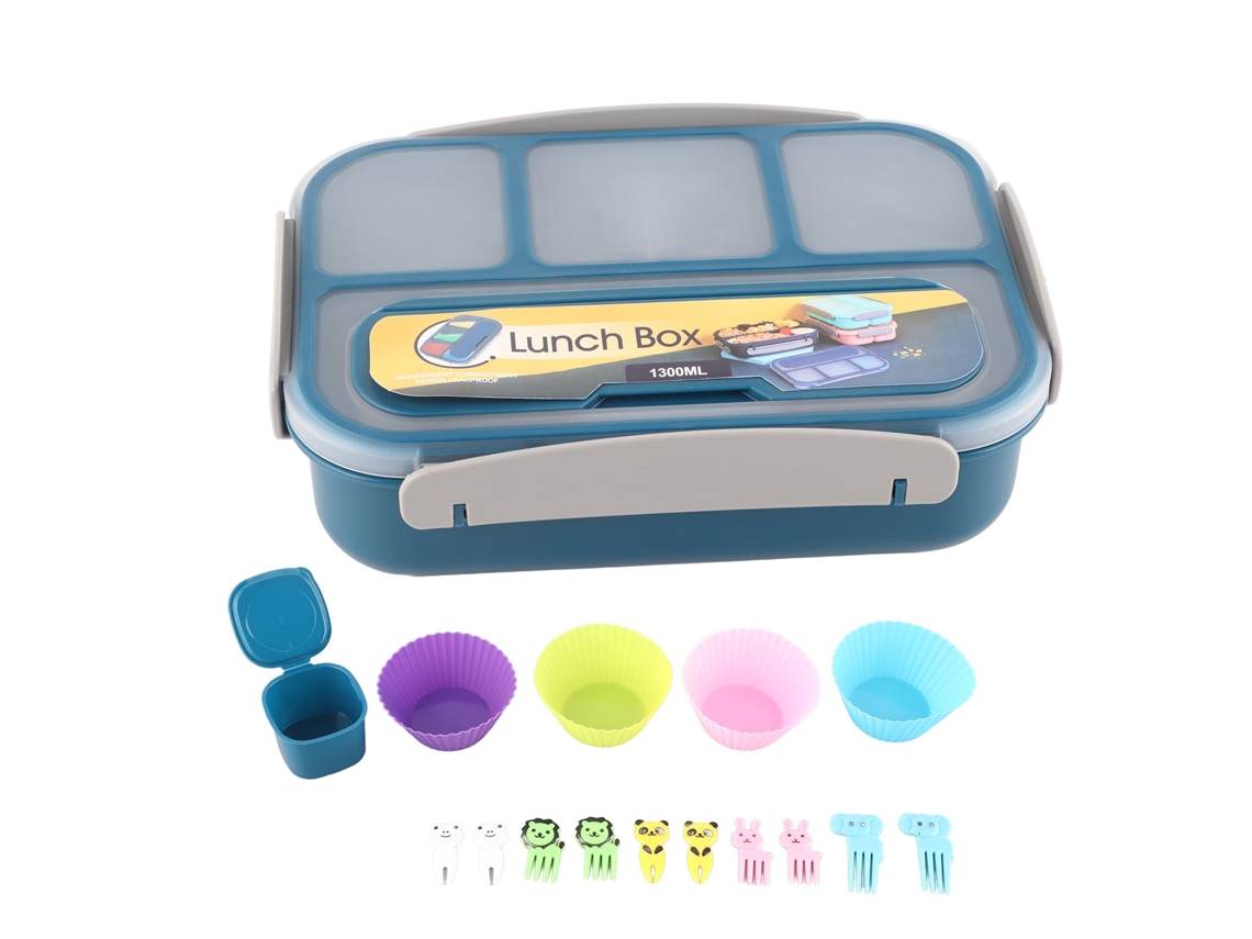 Juego de 16 cajas bento reutilizables, 1300 ml, 4 compartimentos, lonchera para adultos con cuchara, fruta, Chaberlu