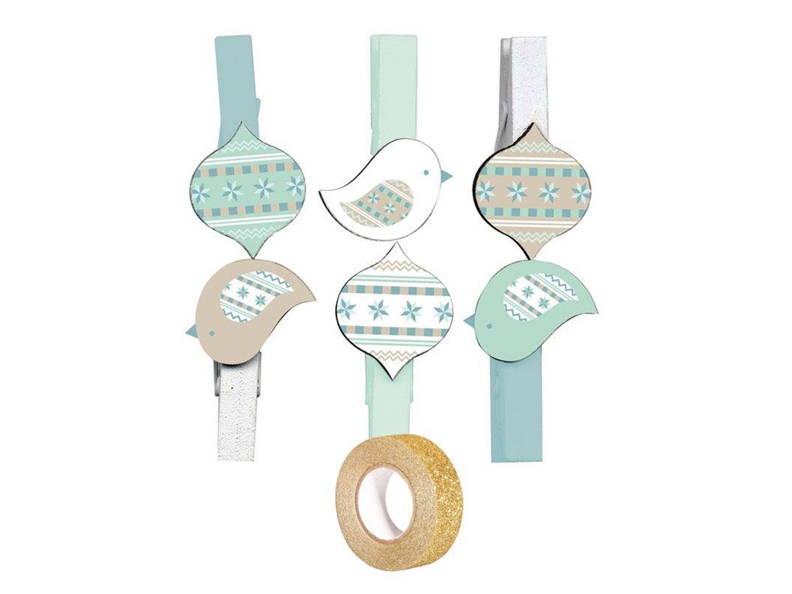 Mini pinzas de madera Navidad Masking tape dorado con brillo 5 m