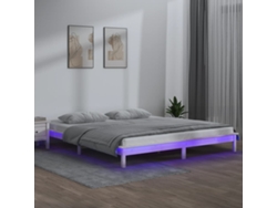 Estructura Cama Led Sin Colchón Madera Maciza Blanco 160x200 Cm