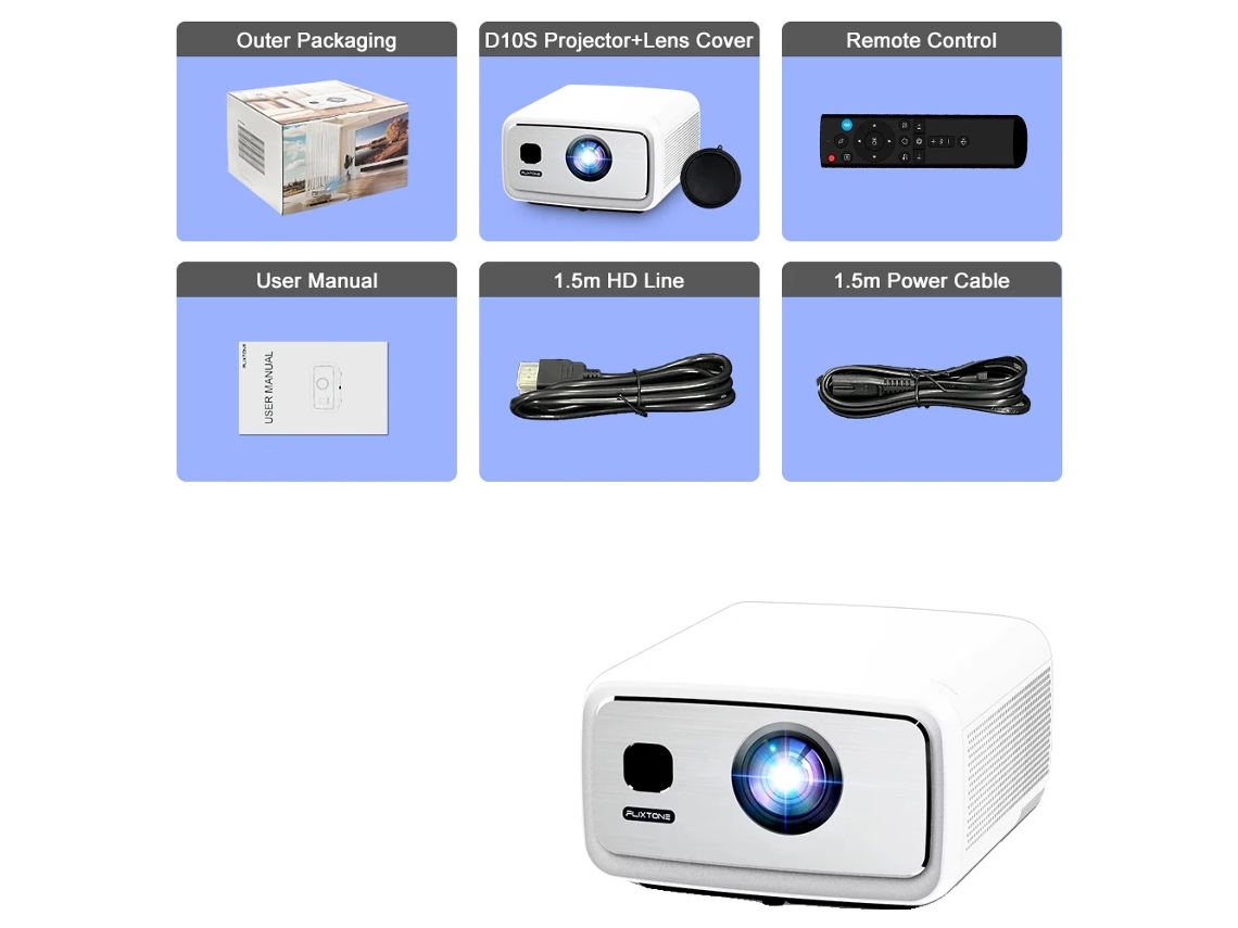 Proyector, 4000 lúmenes ANSI, Android 15.0, 1080p, compatible con 4K real, D10s