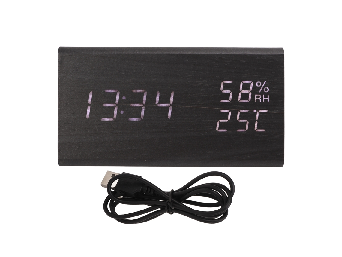 Reloj Despertador Digital Madera Con Brillo Ajustable Y Pantalla Led Para Mesa De Dormitorio