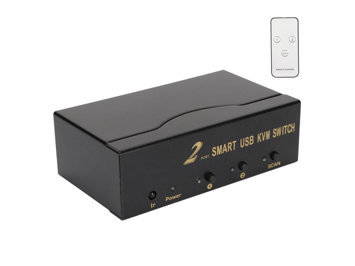 Conmutador Kvm Vga Con 2 Entradas Y 1 Salida, 4 Puertos Usb, Función Para Compartir Monitor, Teclado Y Ratón.