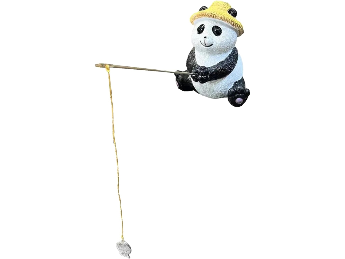Lindas Figuritas De Panda - Adorable Estatua De Panda, Postura De Pesca Compacta Adorno A La Intemperie Para Baño