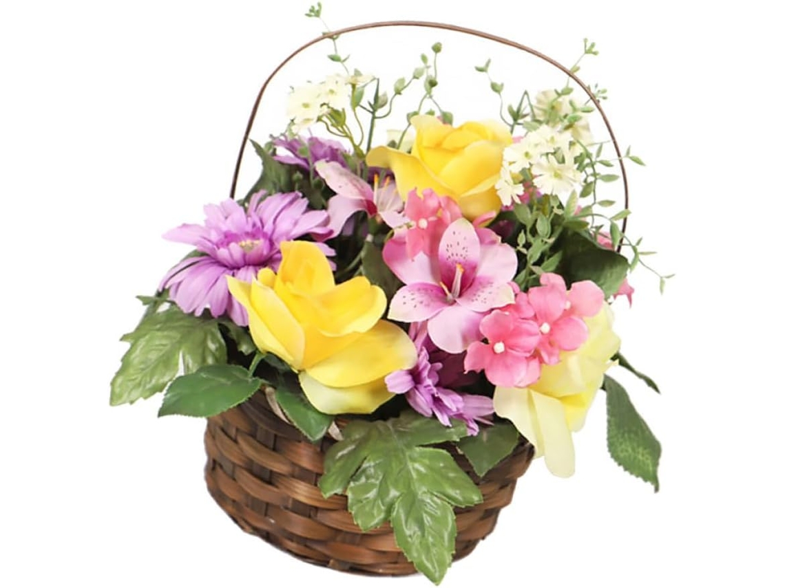Cesta Decorativa De Madera Con Flores Artificiales De Margarita Africana En Morado Y Rosa, Planta