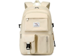 Mochila Escolar Casual Impermeable Poliester Para Notebook 15.6, Viaje Trabajo, Blanco